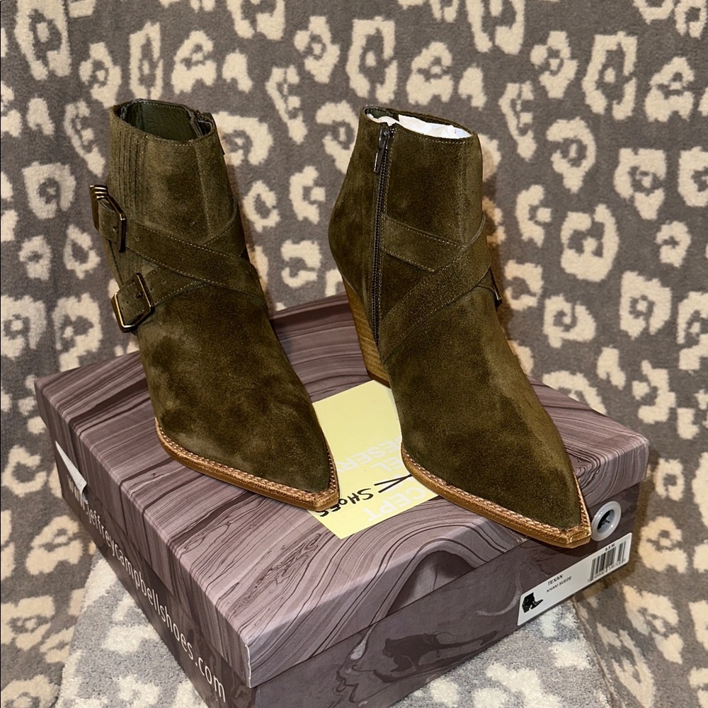 Jeffrey Campbell Texan Heeled Bootie in Khaki Suede 😍 New & Never Worn 😍😍